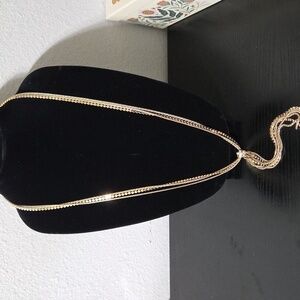 White House Black Market Gold Tone Long Tassel Necklace 33 Inch Statement
